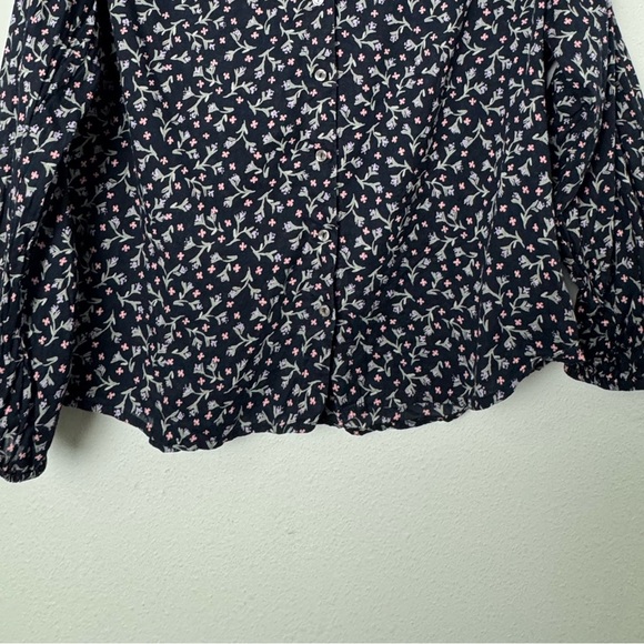 Anthro Velvet by Graham & Spencer Black Floral Collarless Peasant Blouse Top S - Picture 6 of 14
